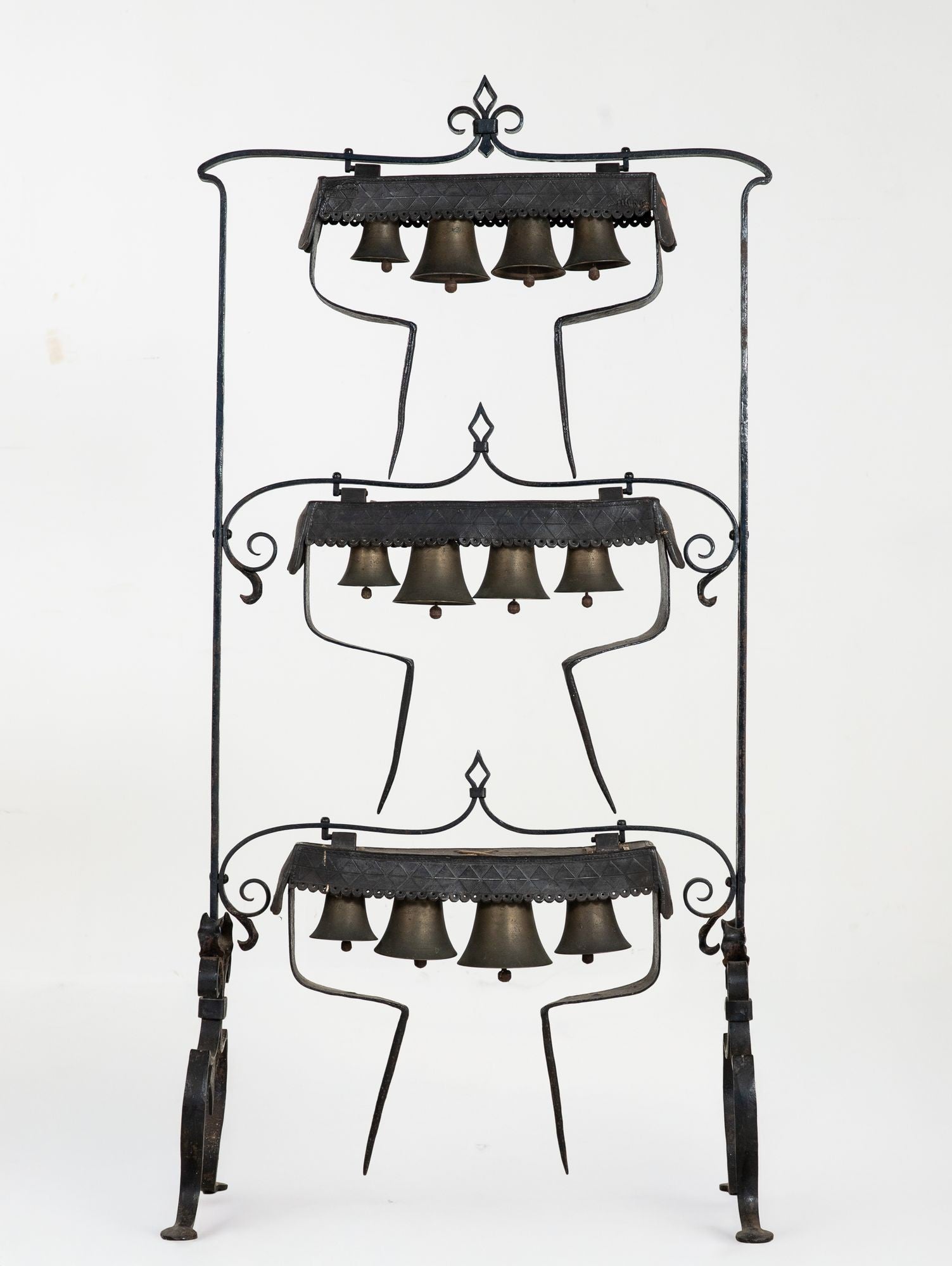 Wrought Iron Latten Bell Stand, Three Tier, English Late 19th C.