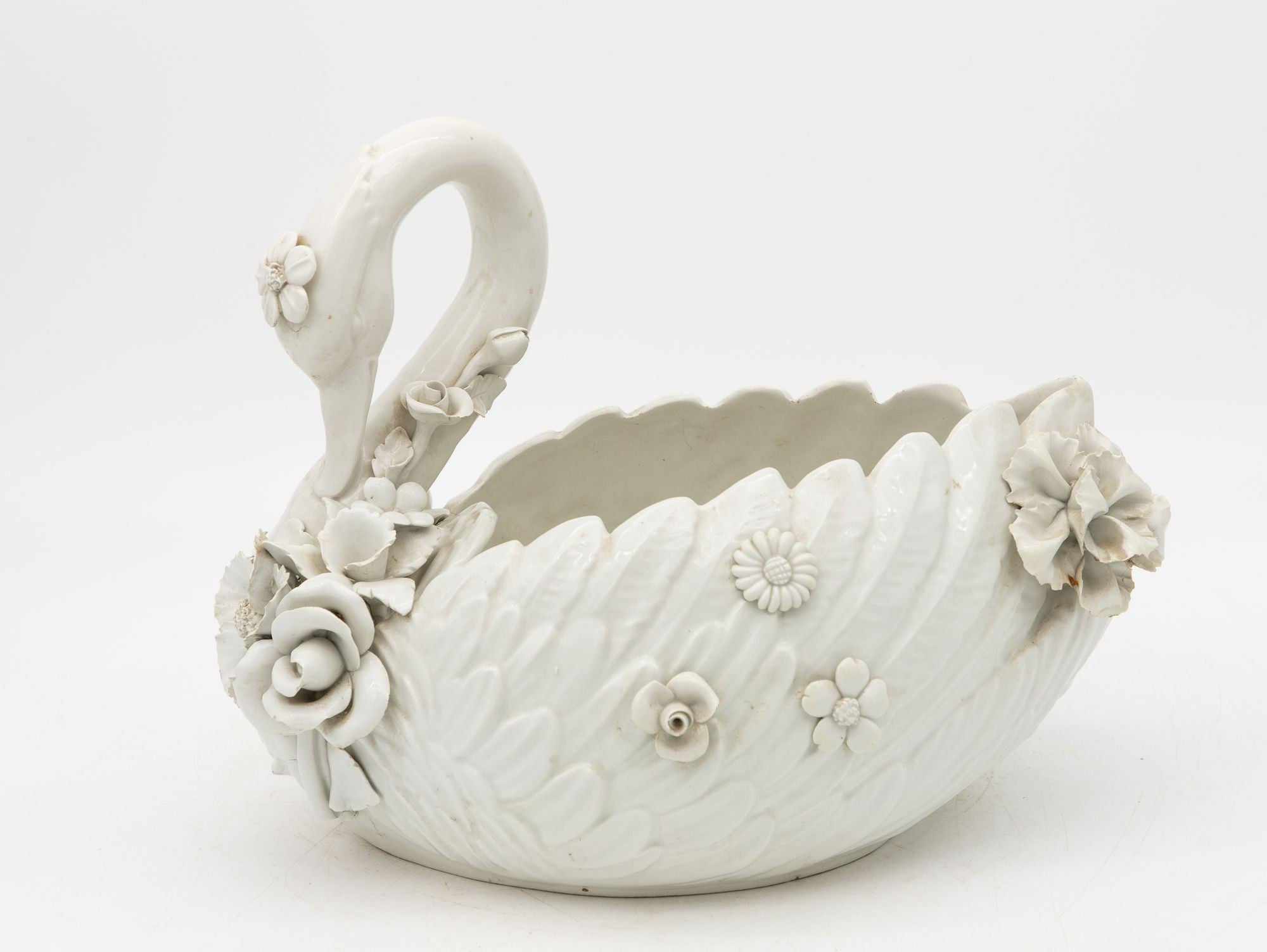 Italian Porcelain Swan Cachepot, Off White, Early 20th C.