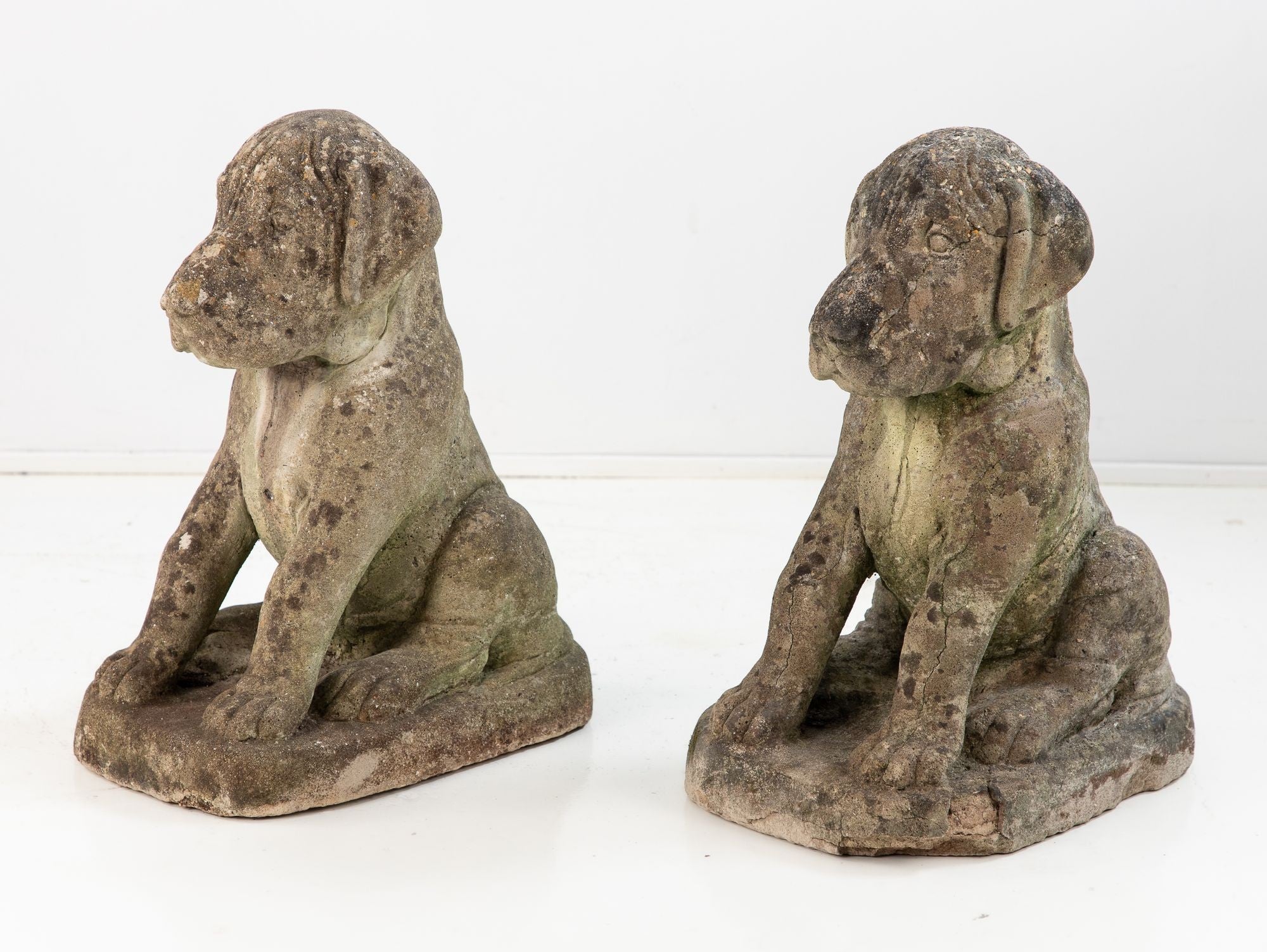 Pair of Composite Stone Boxer Dog Garden Statues, England 1960s