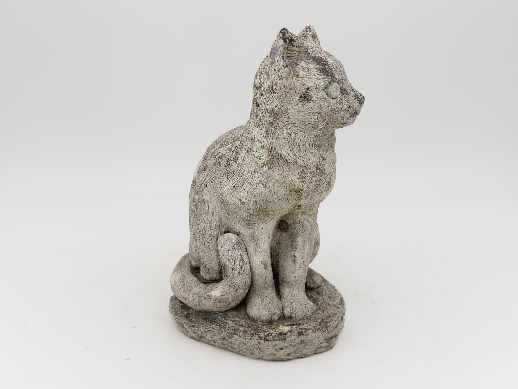 Vintage Reconstituted Stone Cat Garden Statue, English 1970s