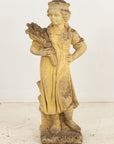 Woman Holding Sheaf of Wheat, Concrete Garden Ornament, England Mid 20th Century