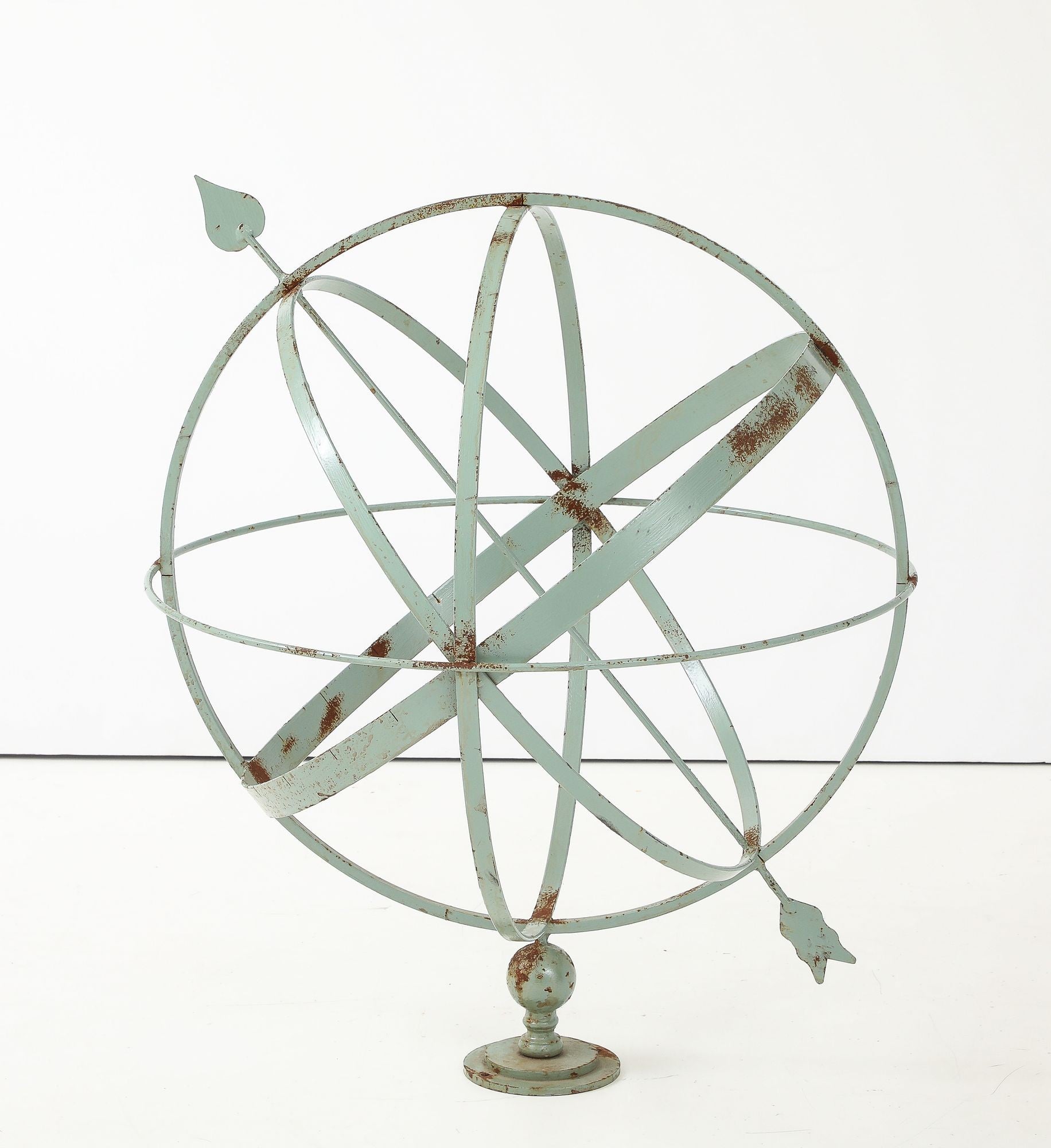 Celadon Painted English Mid-20th Century Iron Armillary