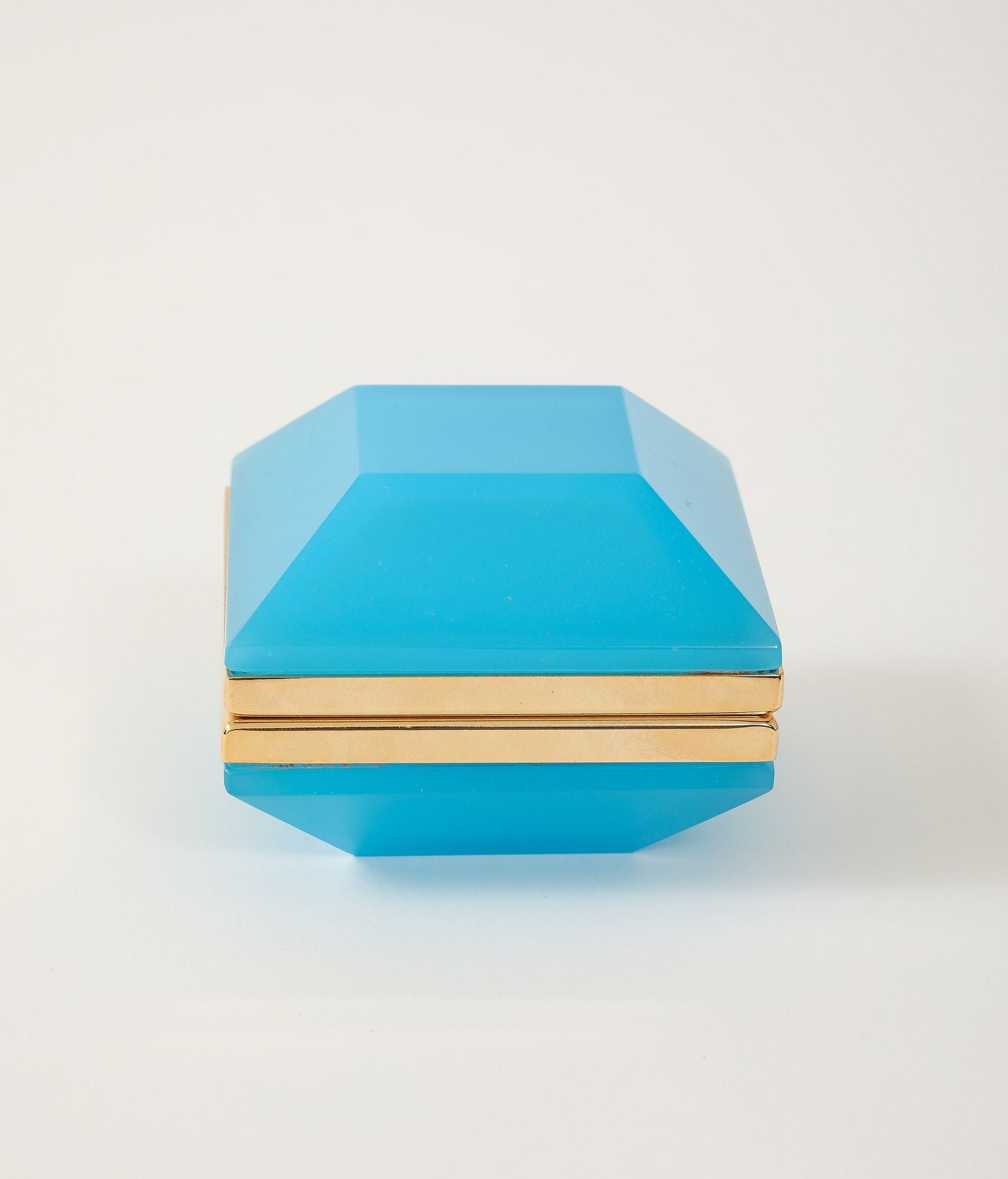 Antique French Turquoise Beveled Square Opaline Box, Early 20th C.
