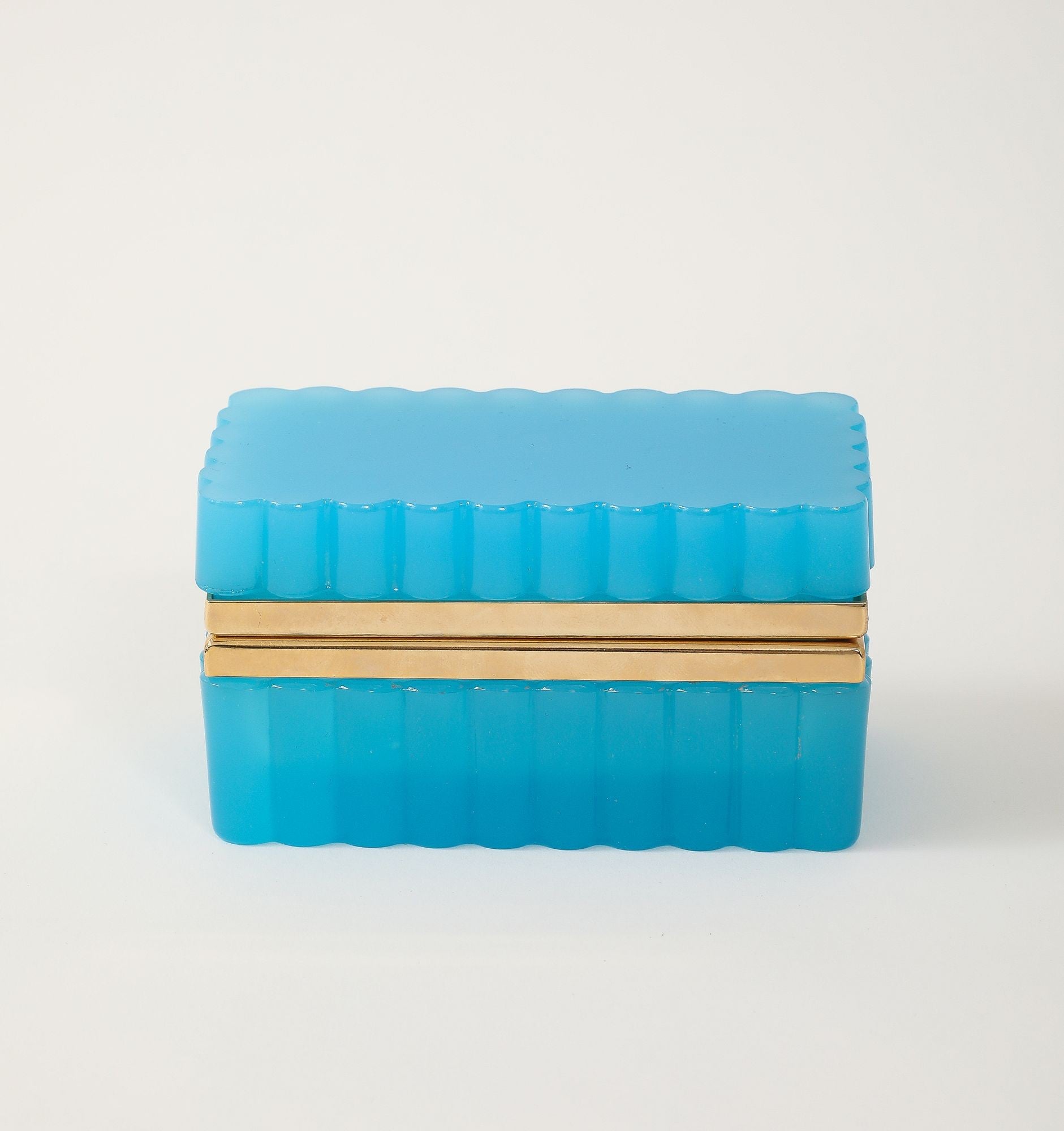 French Opaline Turquoise Scalloped Box, 1890s