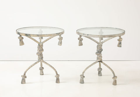 Pair Rope Twist and Tassel Aluminum Tables, Italian Mid 20th C.