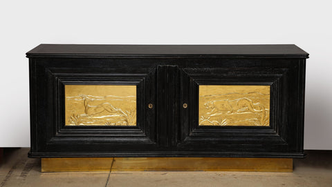 1950s Hollywood Regency Sideboard with Gilt Door Hunting Scene