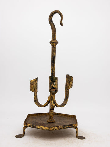 Spanish Gilt Iron Triple Candlestick or Stand, 1950s