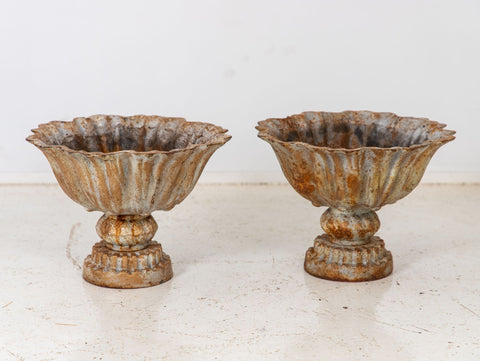 Pair of Verdigris Painted Iron Tazzas or Urns, English late 20th Century