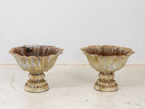 Pair of Verdigris Painted Iron Tazzas or Urns, English late 20th Century