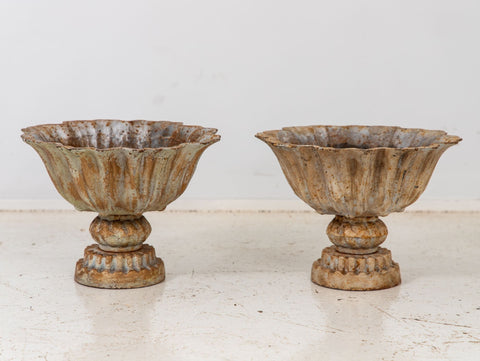 Pair of Verdigris Painted Iron Tazzas or Urns, English late 20th Century