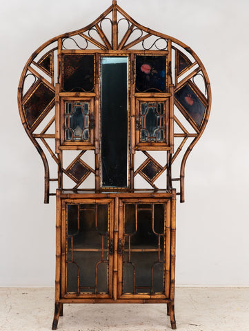19th Century English Chinoiserie Bamboo Glazed Front Cabinet