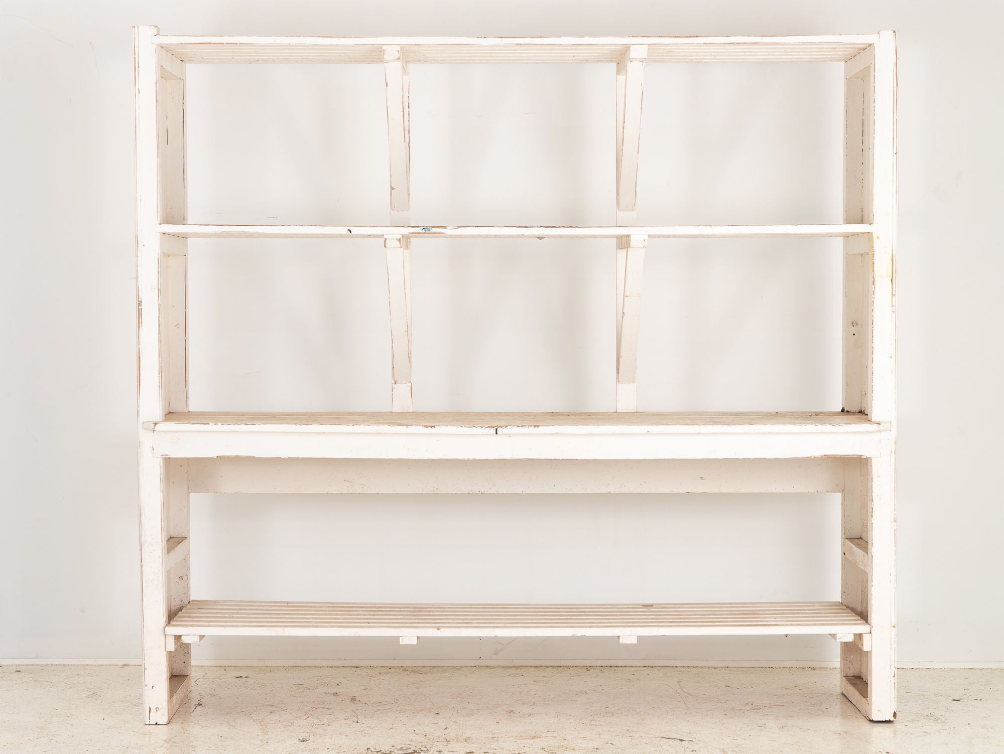 Large White Painted Wood Florist&#39;s Shelf, English mid 20th C.