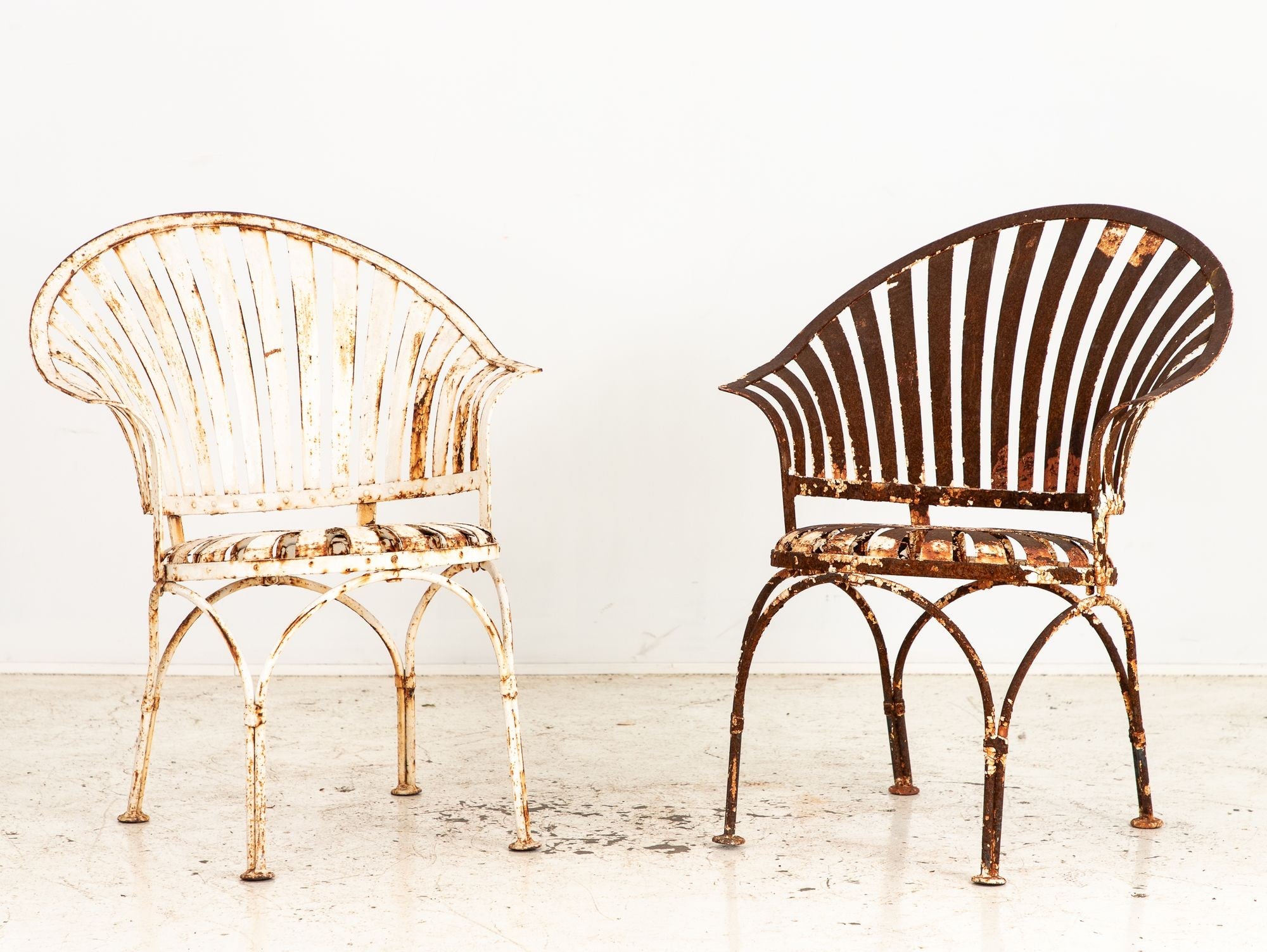 Francois Carre Style Fan-back Metal Garden Chairs, France Mid 20th C.
