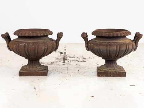 Pair of French Cast Iron Urns, Early 20th Century