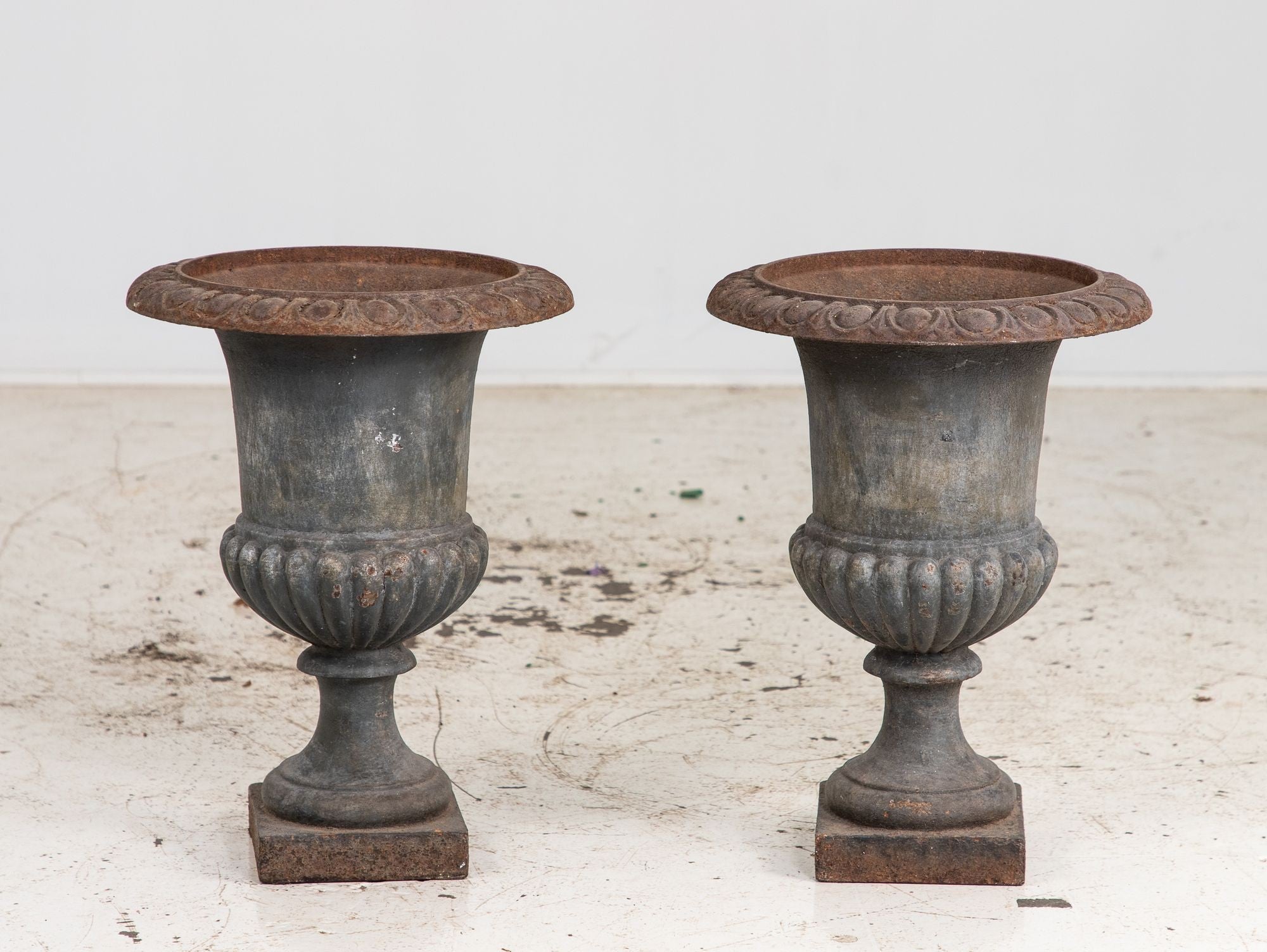 Pair Cast Iron Neoclassical Urns, France Mid 20th C.