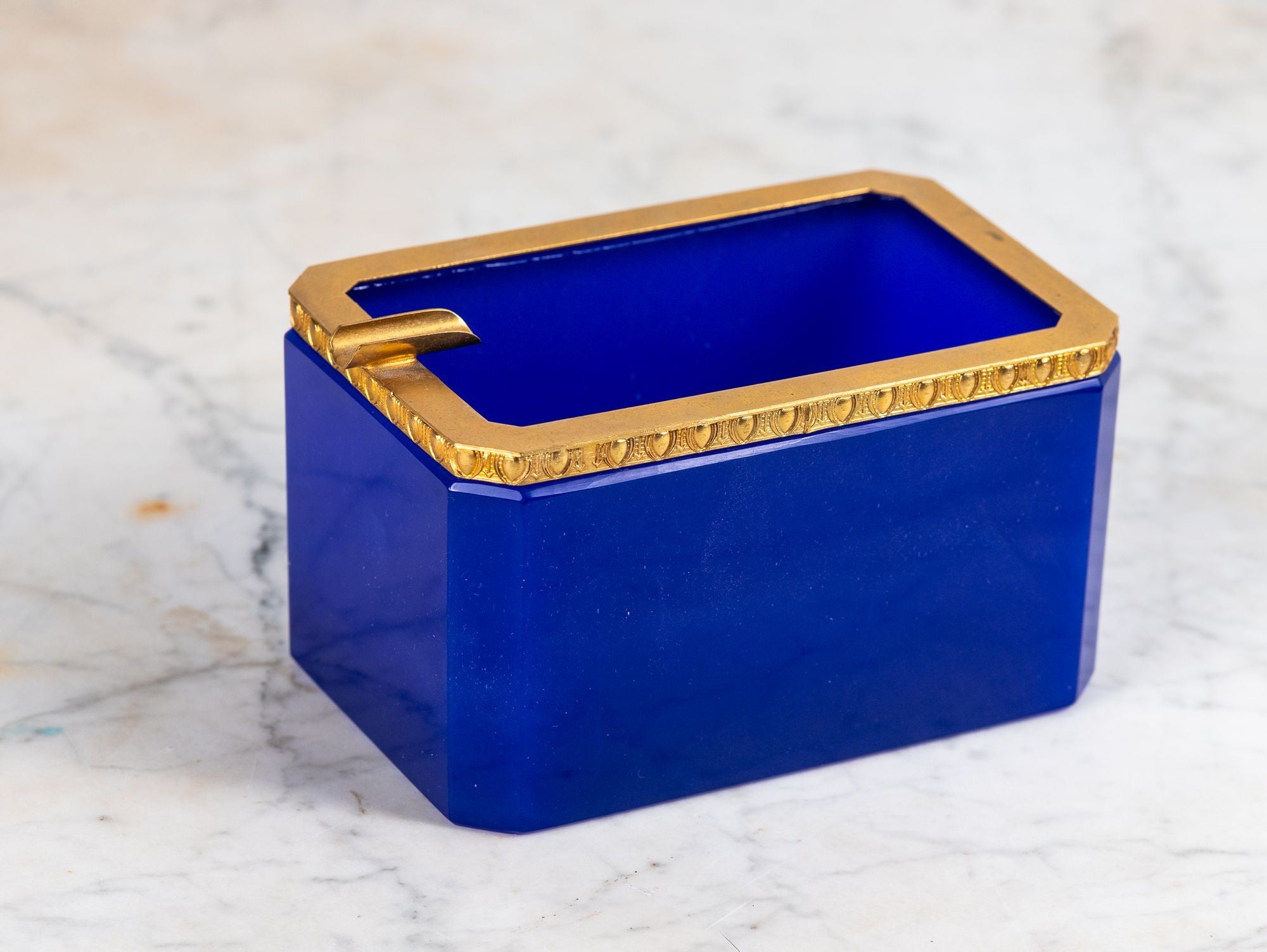 Large Art Deco Lapis Lazuli Opaline Ashtray with Brass Mounts, France