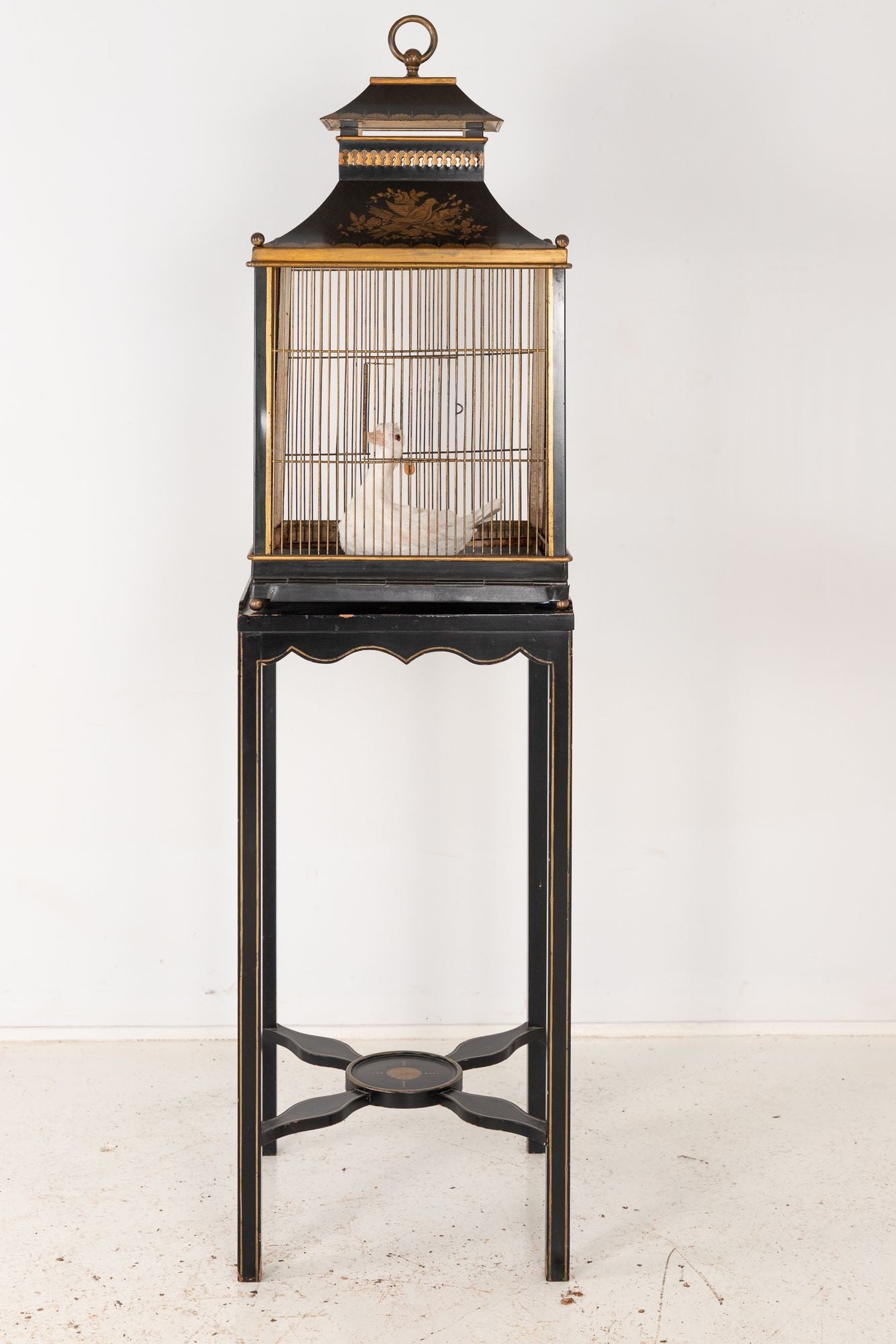 Regency Style Tole Birdcage on Stand, USA 20th Century