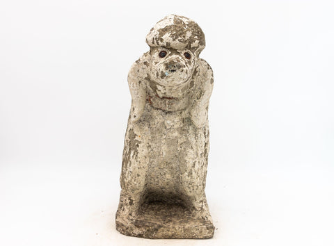 White Painted Reconstituted Stone Dog Poodle Garden Ornament, France 20th Century