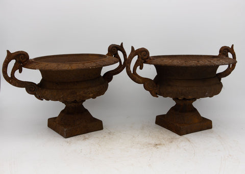 Pair of French Cast Iron Urns, late 19th Century