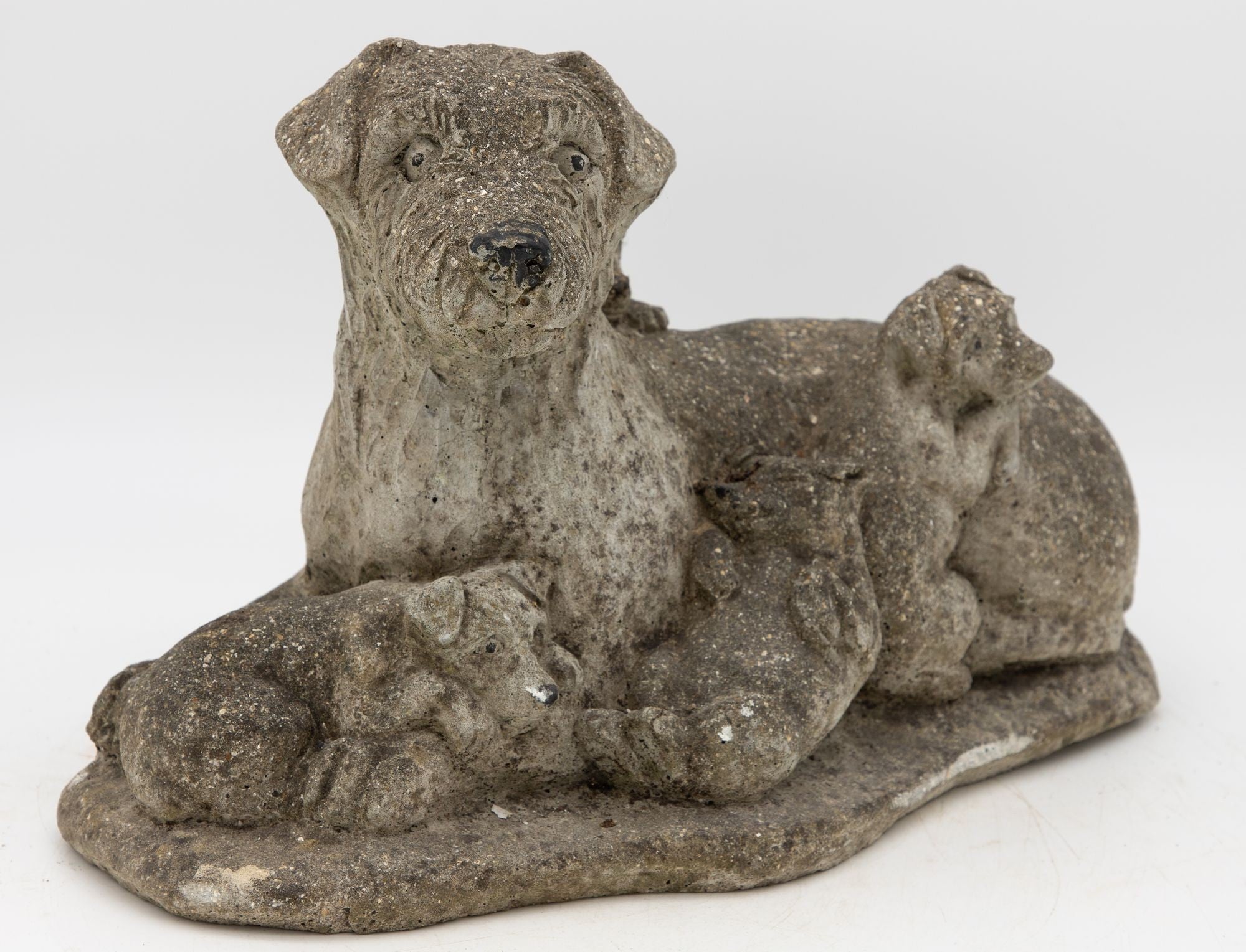 Vintage Reconstituted Stone Dog with Four Puppies, English Mid 20th C.