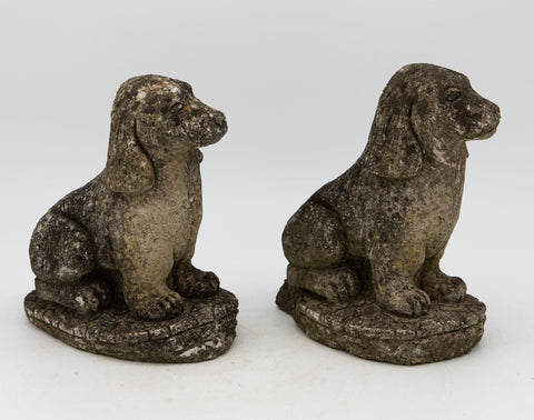 Vintage Pair of Concrete Stone Spaniel Dog Garden Ornaments