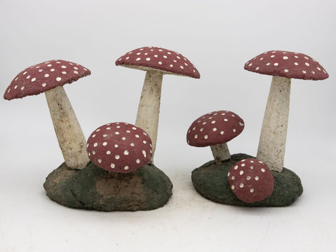 Pair Vintage Painted Stone Toadstools Mushrooms with Red Caps