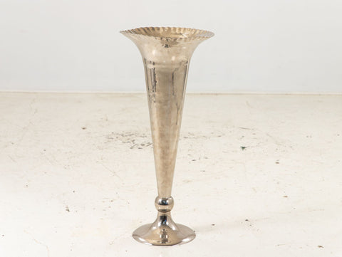Silver Plate Footed Vase with Scalloped Lip, 2010s India