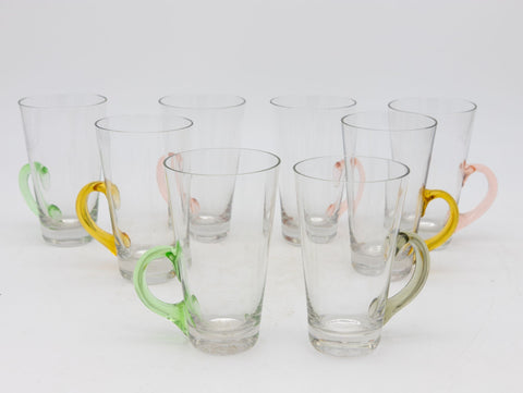 Set of Eight Vintage Hot Toddy Glasses with Colorful Handles