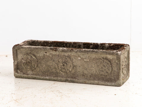 Rectangular Concrete Stone Planter with Tudor Rose Pattern, England mid 20th C.
