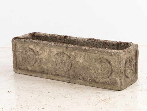 Rectangular Concrete Stone Planter with Tudor Rose Pattern, England mid 20th C.