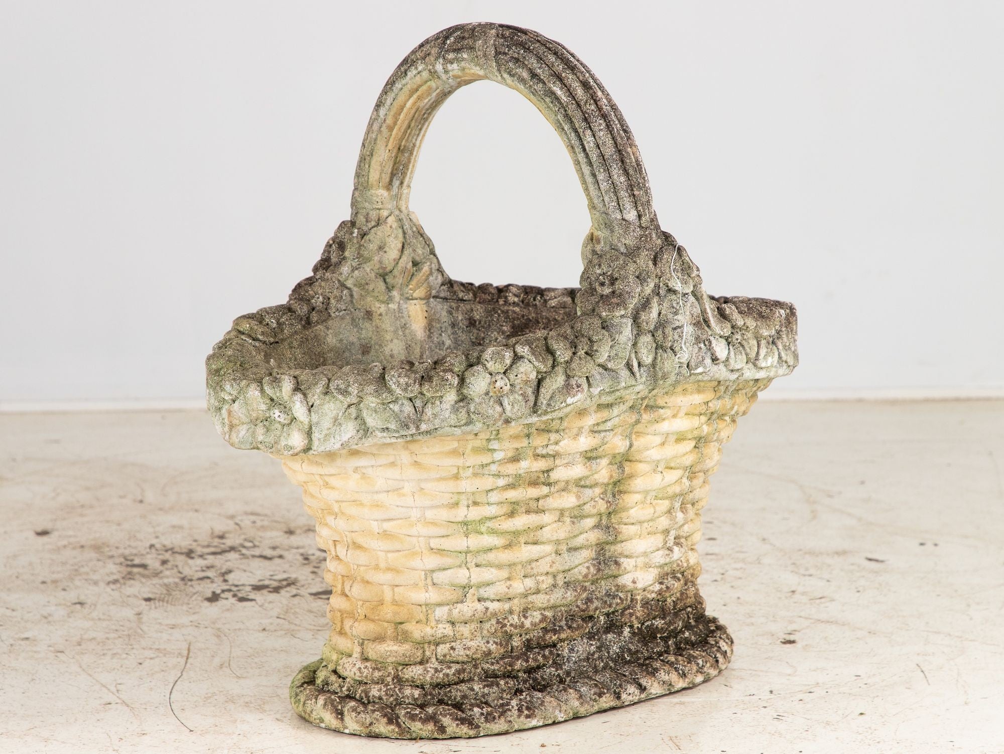 Oversized Basketweave Planter with Handle, Concrete, English 20th Century