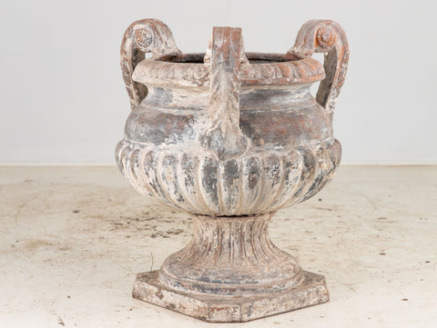 Whitewashed Terracotta Urn with Three Handles, Italy mid 20th C.