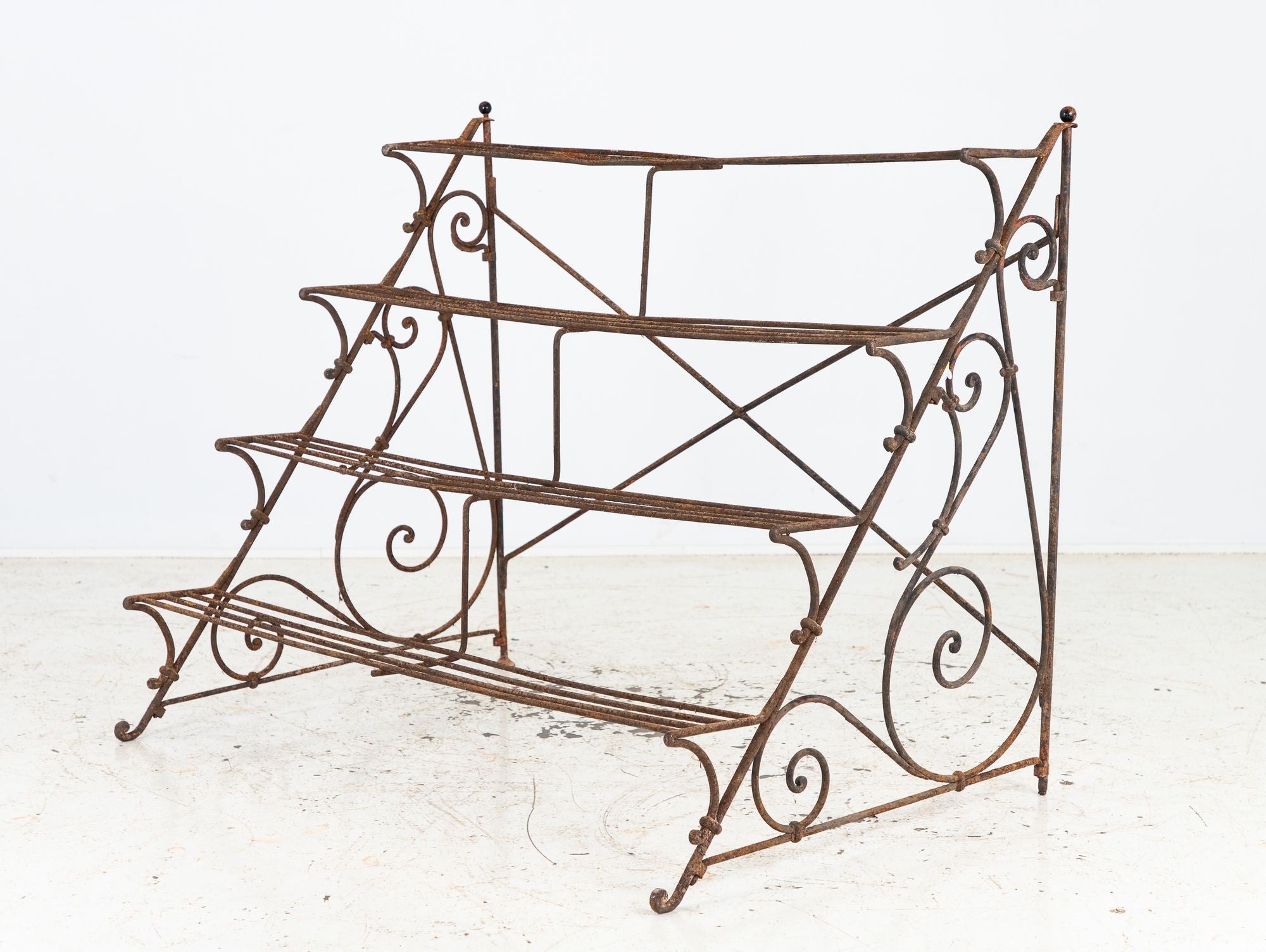 Scrollwork Four Tier Iron Plant Stand or Etagere, England Mid 20th Century