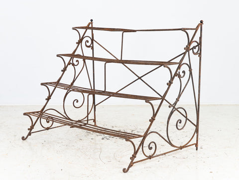 Scrollwork Four Tier Iron Plant Stand or Etagere, England Mid 20th Century