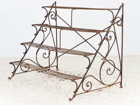 Scrollwork Four Tier Iron Plant Stand or Etagere, England Mid 20th Century