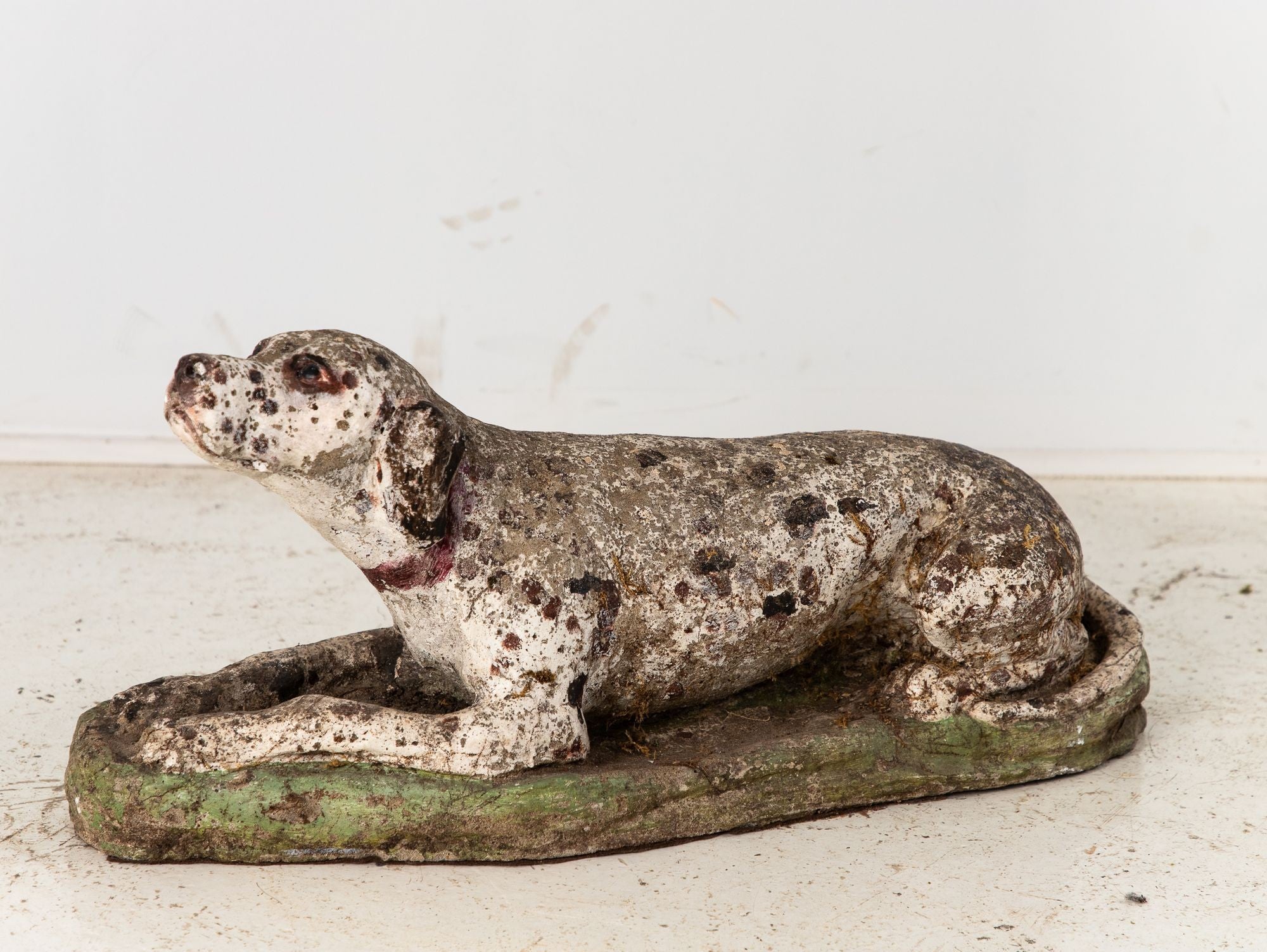 Vintage English Reconsitituted Stone Dalmatian Dog Garden Ornament, Mid 20th C.