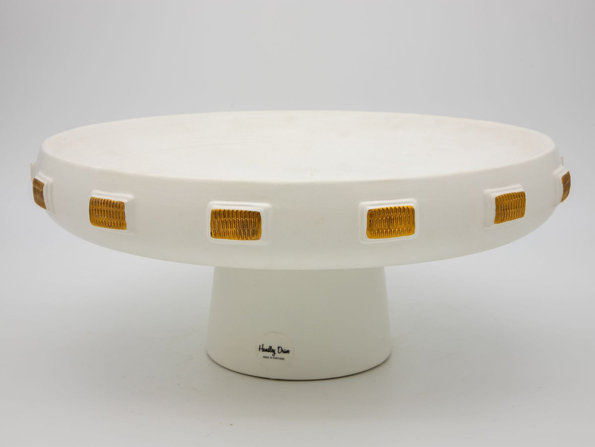 White &amp; Gold Toggle Footed Serving Bowl or Platter, Handley Drive, Portugal 2016
