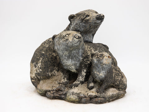 Vintage Reconstituted Stone Badger Family Garden Ornament