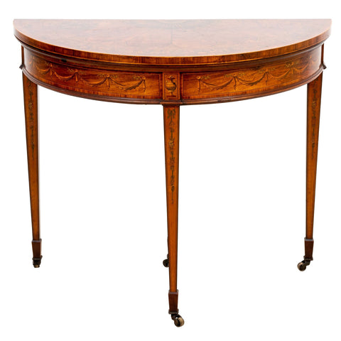 Satinwood and Mahogany Demilune Card Table