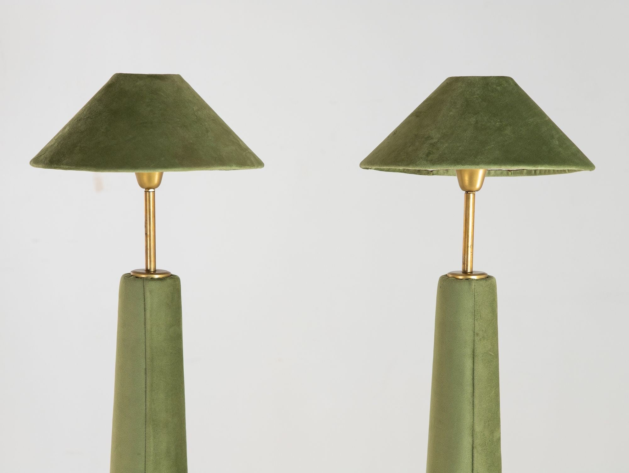 Pair of Moss Green Velvet Floor Lamps, French Late 20th C.