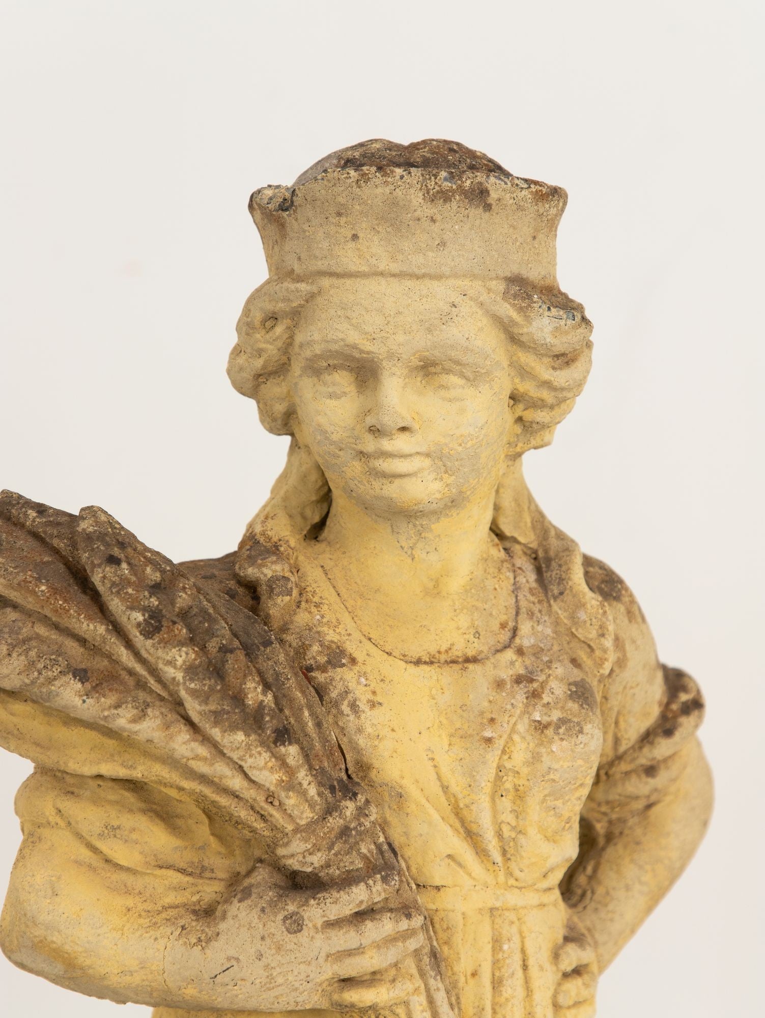 Woman Holding Sheaf of Wheat, Concrete Garden Ornament, England Mid 20th Century