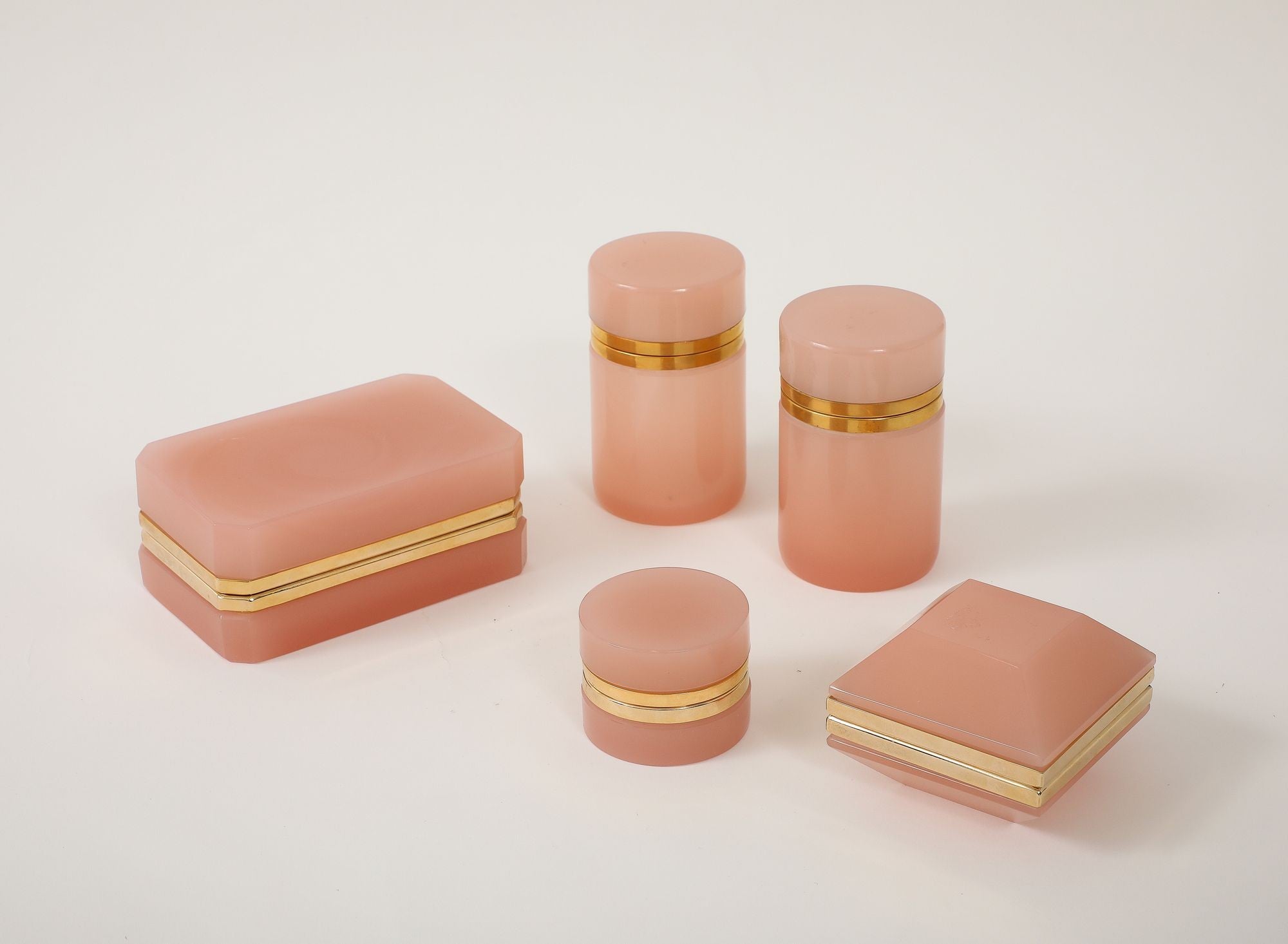 Antique French Pink Cylindrical Opaline Box, Early 20th C.