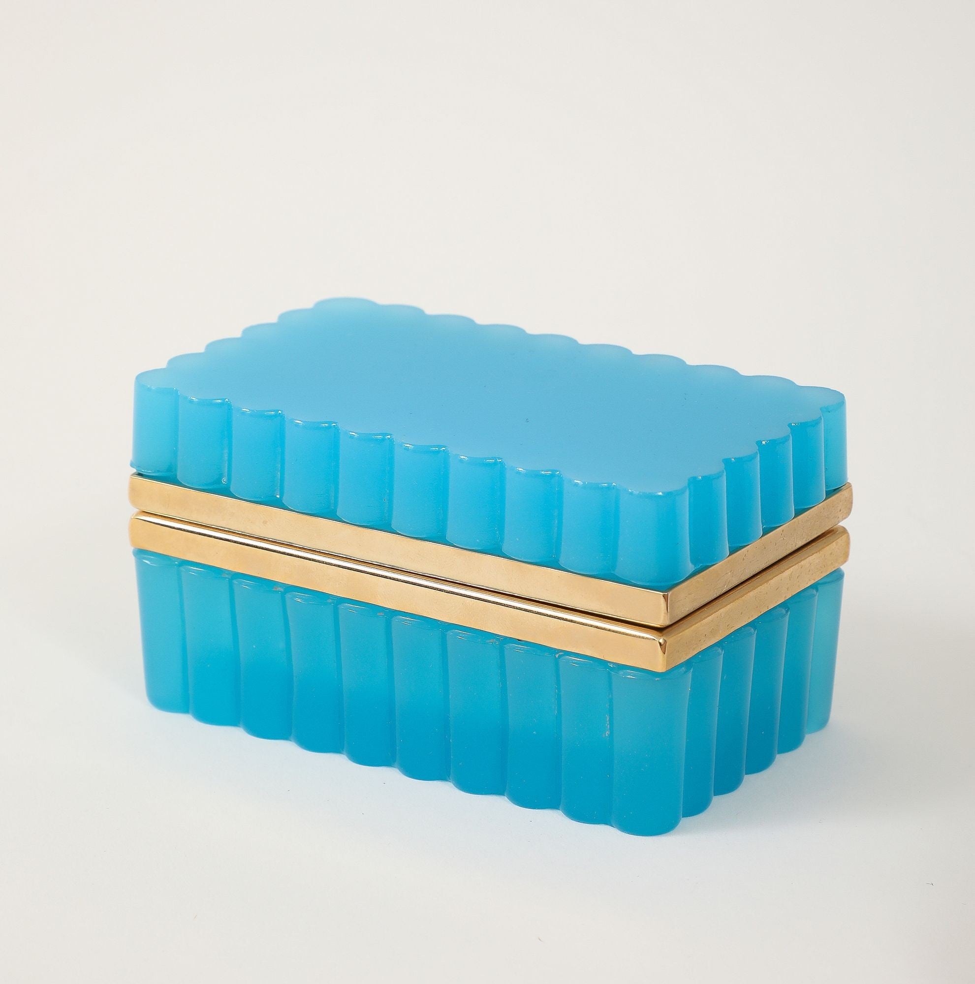 French Opaline Turquoise Scalloped Box, 1890s