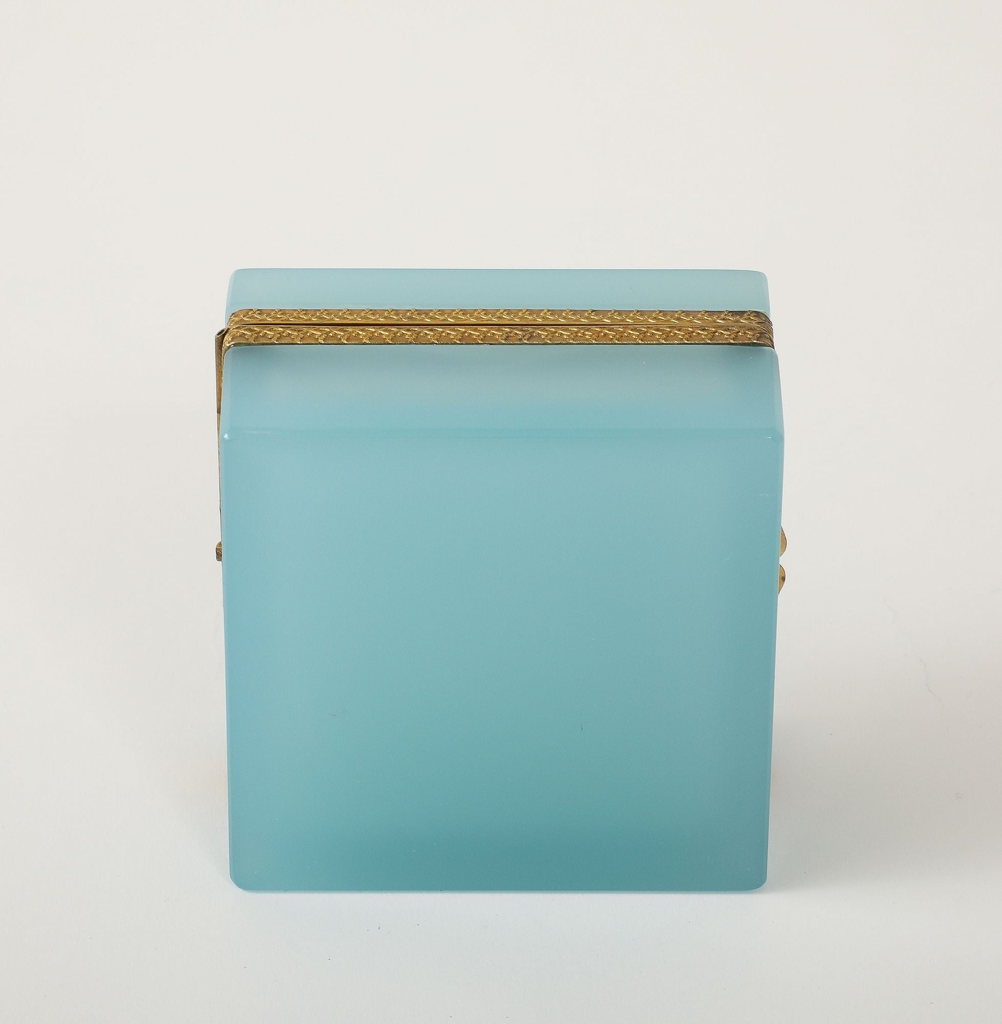 Antique French Robin&#39;s Egg Blue Opaline Square Box with Fancy Mounts, 1900