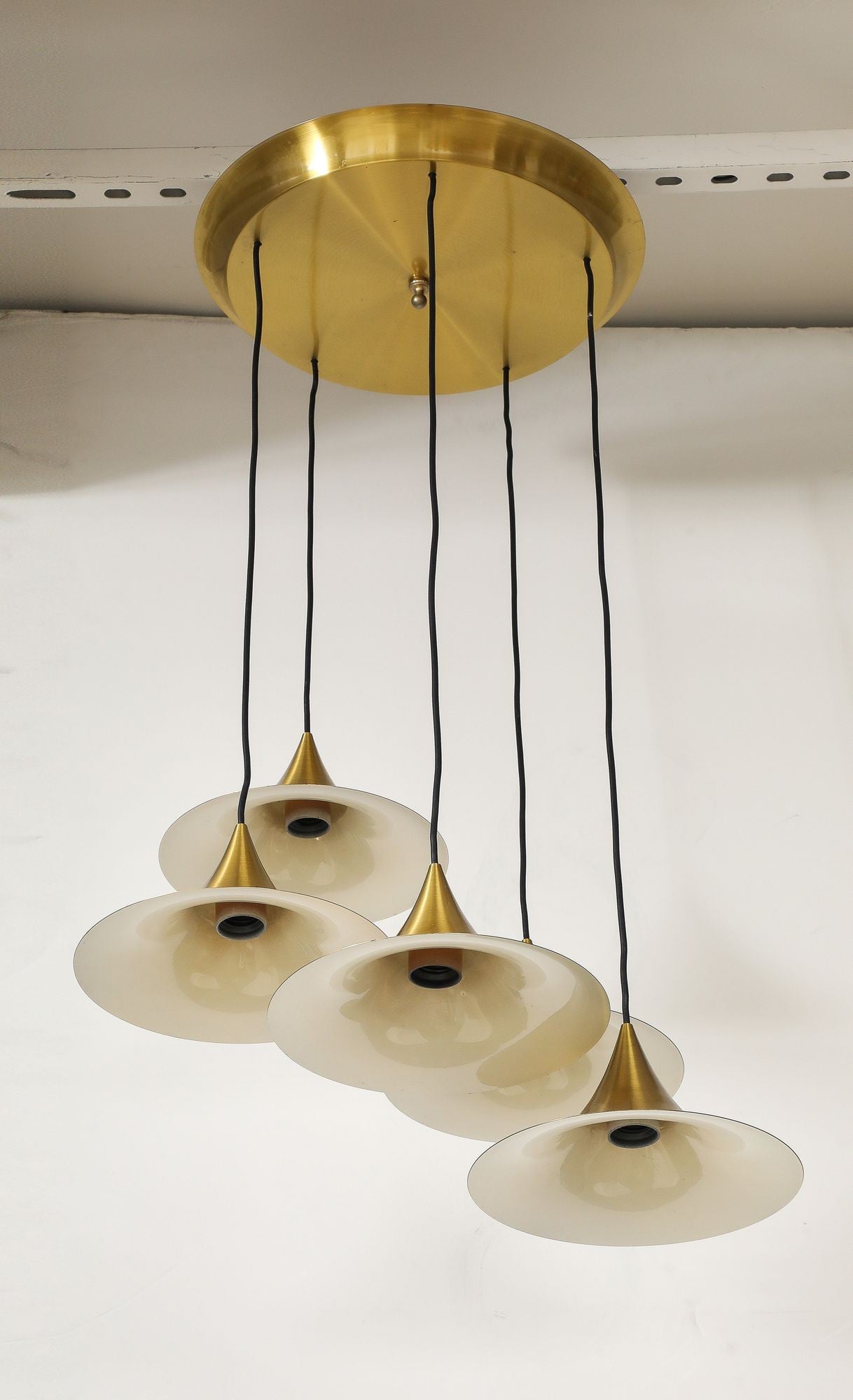 Midcentury Modern Italian Brass Flushmount Light with Five Pendant Drops