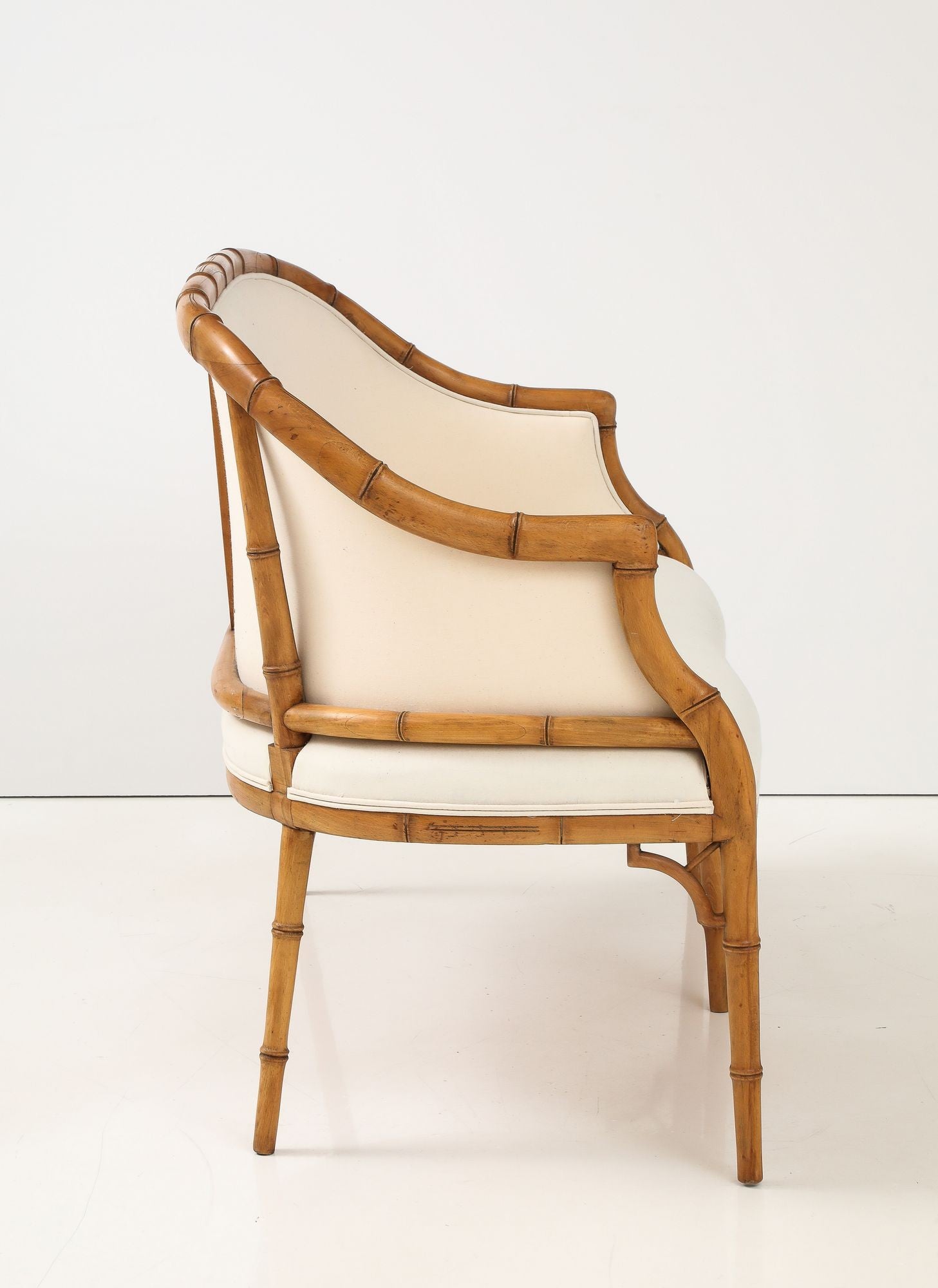 Faux Bamboo Carved Wood Settee, France Mid 20th C.