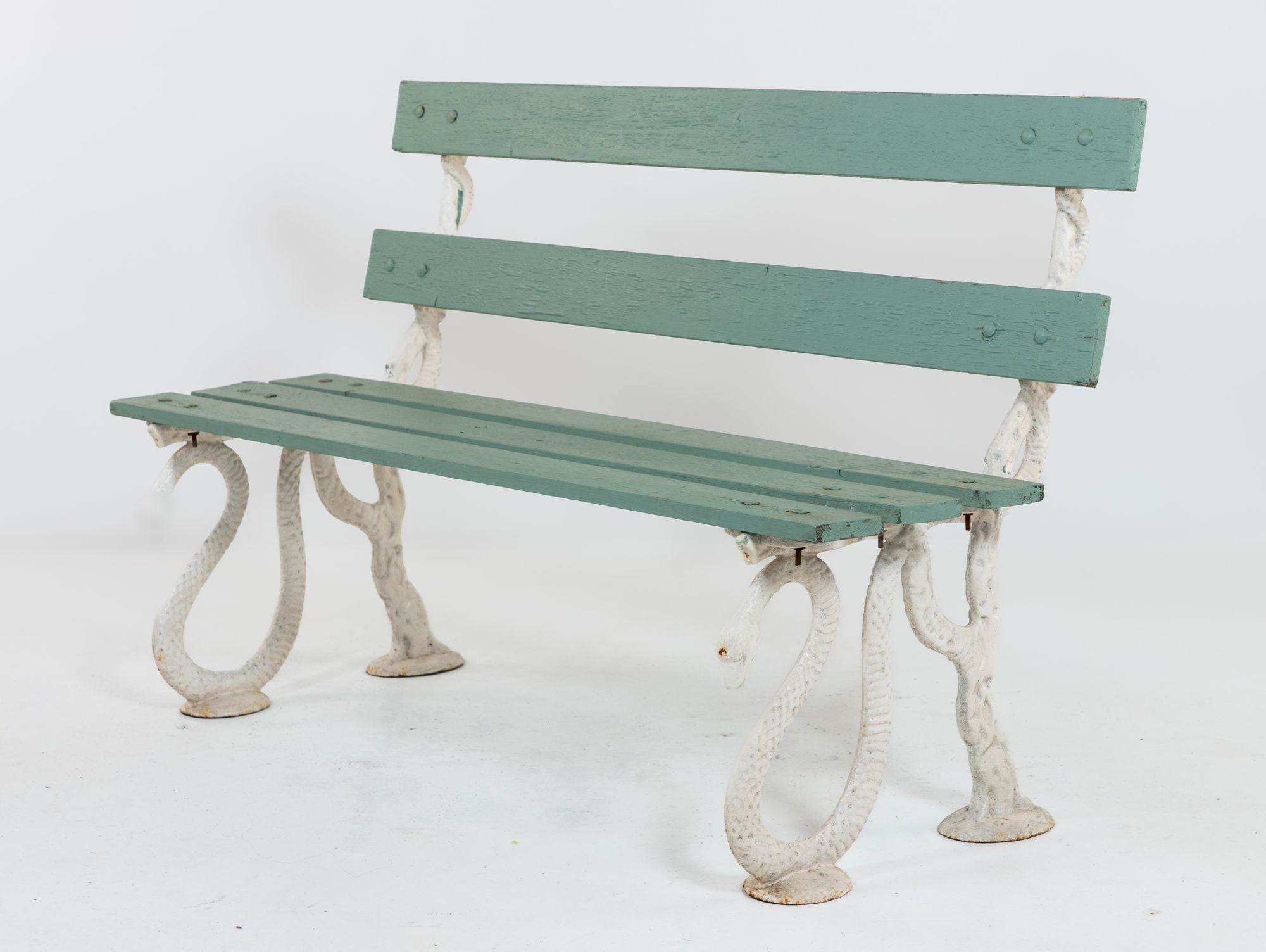 Iron Serpent and Twig Garden Bench, English Mid 20th C.