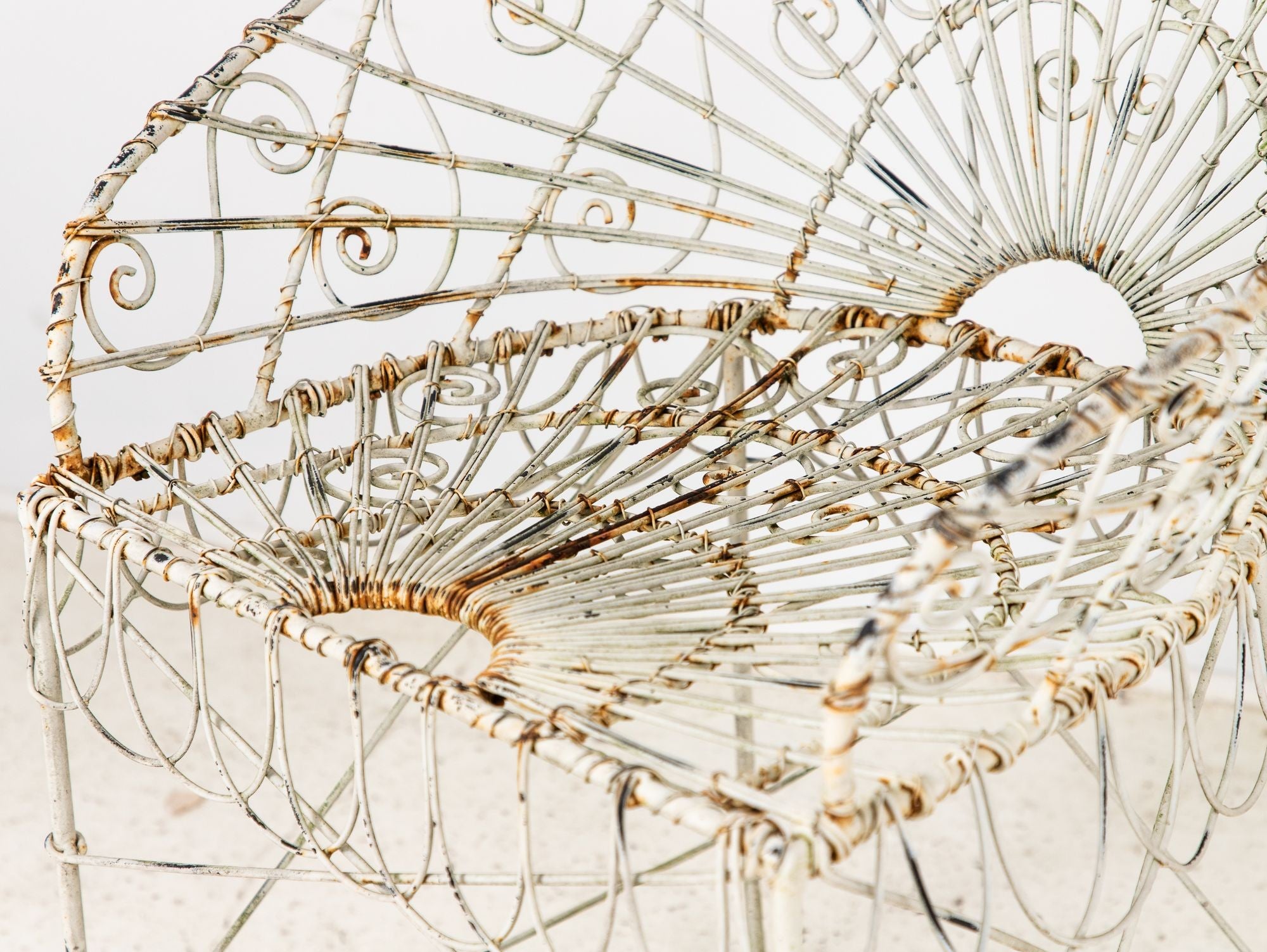 Victorian Style White Wirework Pair of Chairs and Cafe Table, France 1960