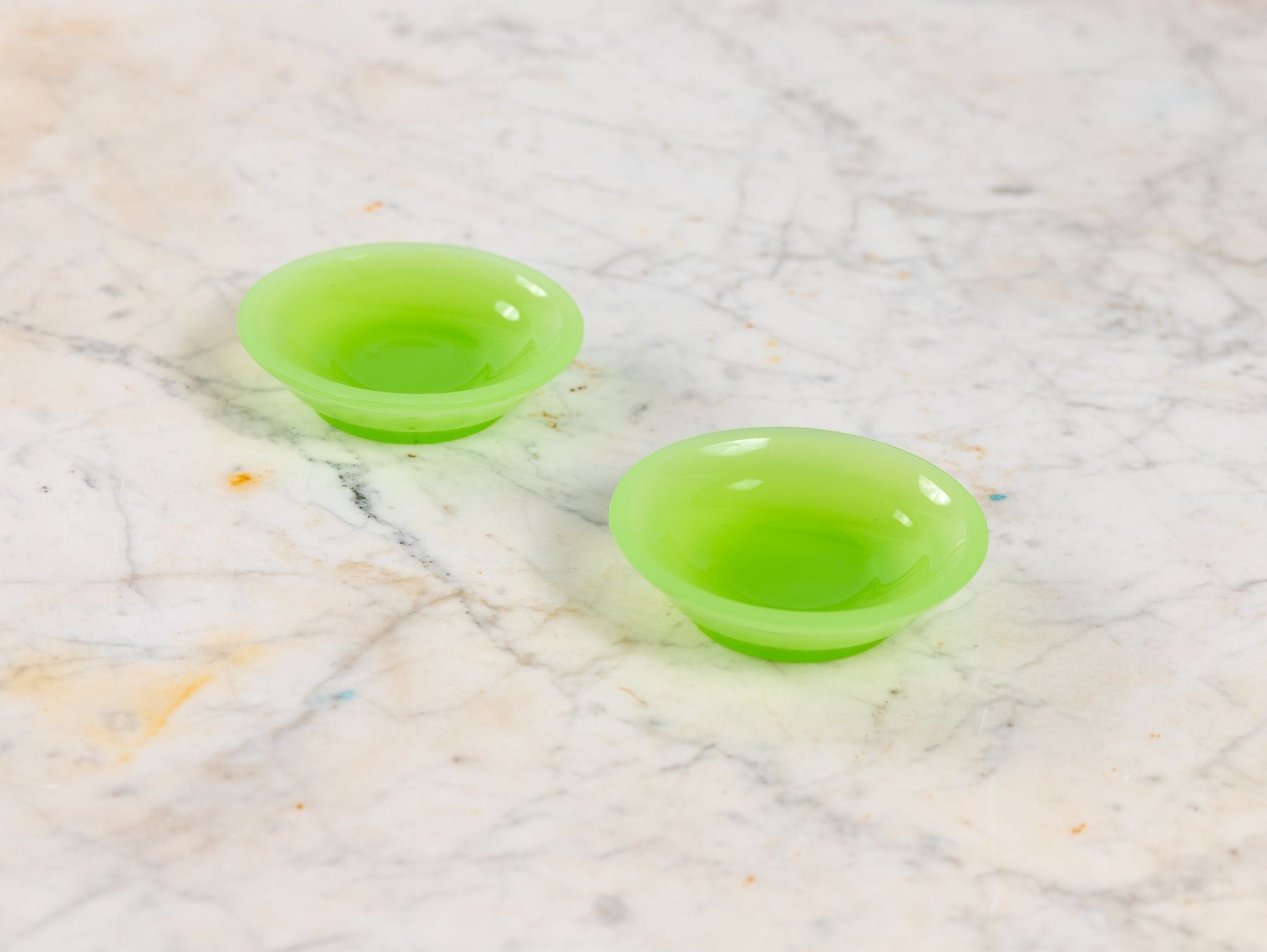 Opaline Lime Green Glass Vase and Dish, France 1920s