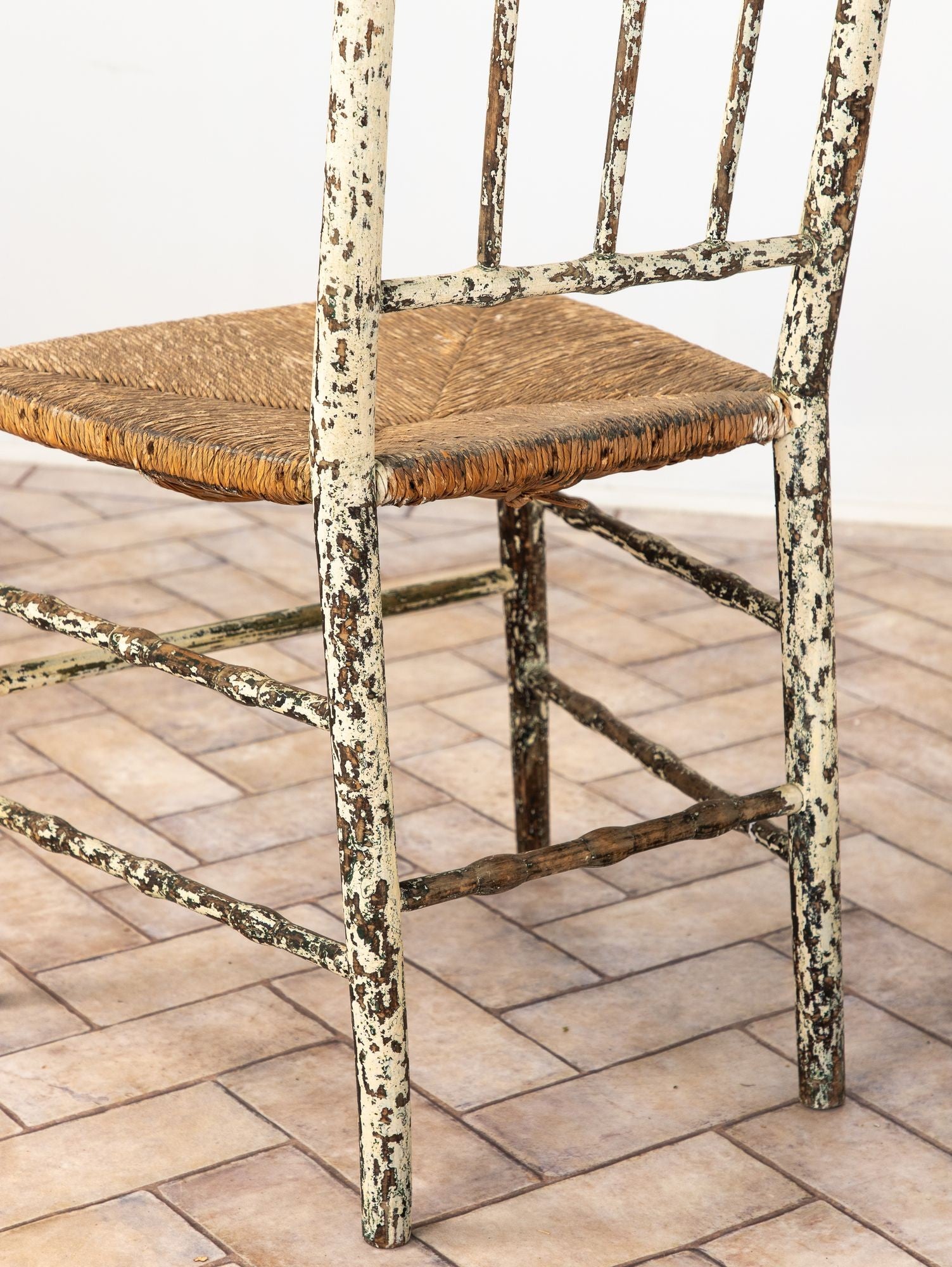 Pair Antique Rush Seat Dining Chairs, England 1920s